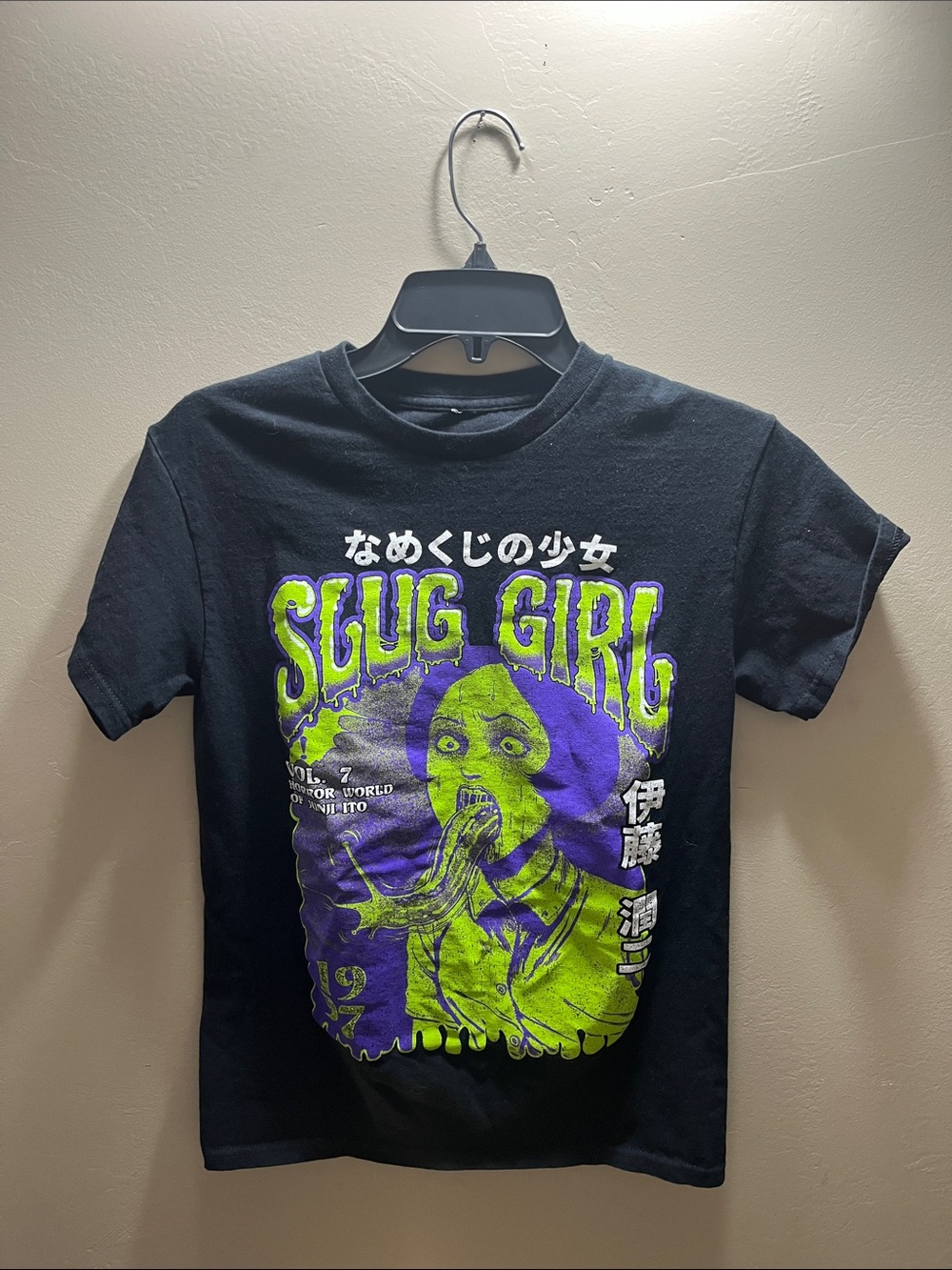 Ripple Junction Black Tee with Green & Purple Slug Girl Graphic